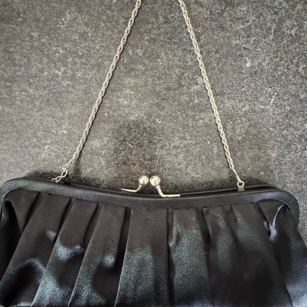 Elegant Black Satin Clutch with Metal Frame